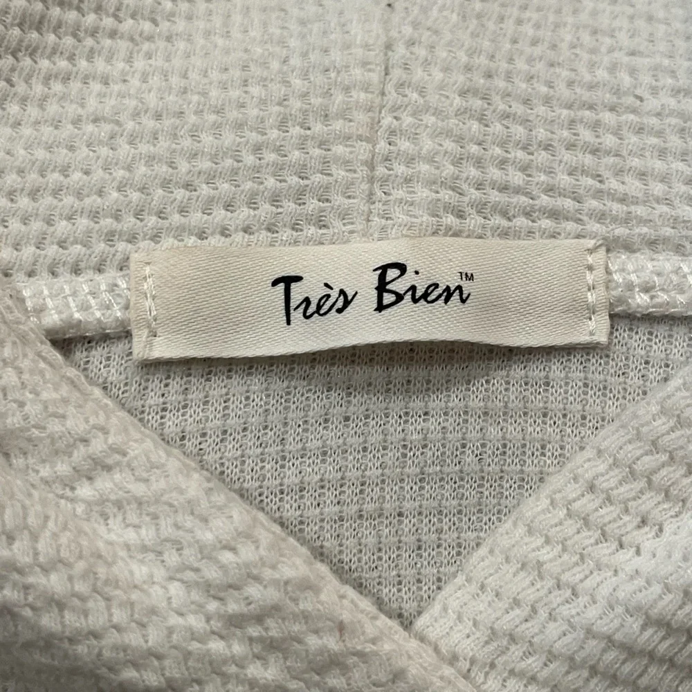 Tres Bien White Waffle Knit Hooded Sweater - Size Small - Picture 9 of 10